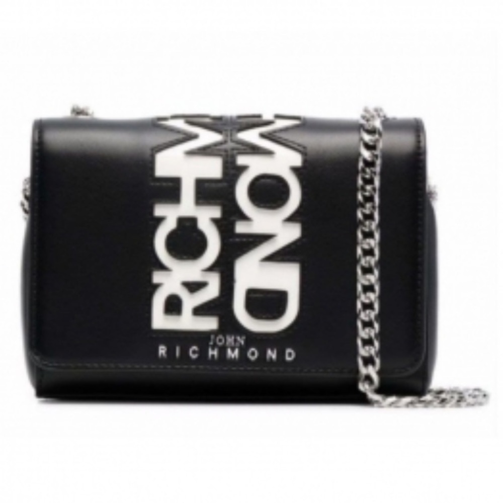 John Richmond~NWOT~Luxury Black Polyurethane Leather Crossbody Bag~Chain Handle